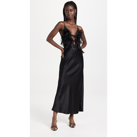 Alexander Wang Lace Combo Dress Sleeveless Ruffle Black - 0